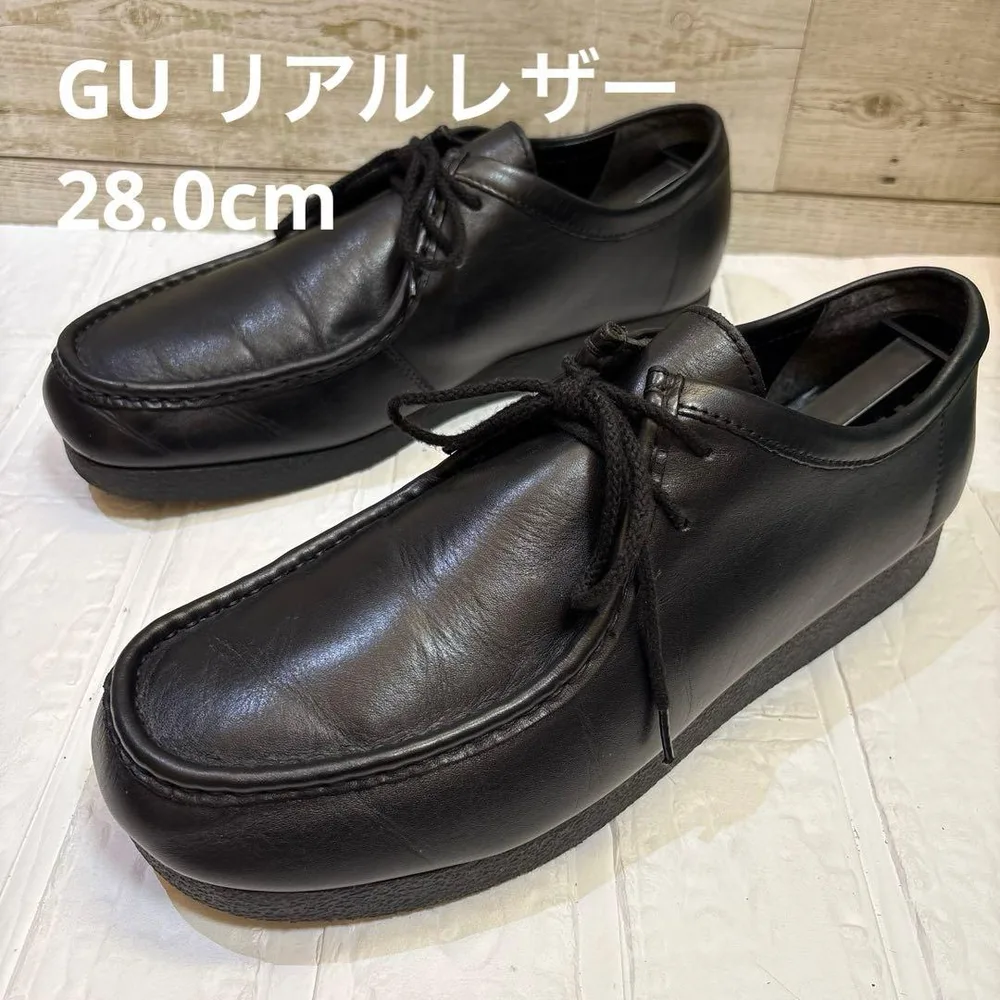 GU リアルレザー モカシンシューズ 28.0cm ブラック