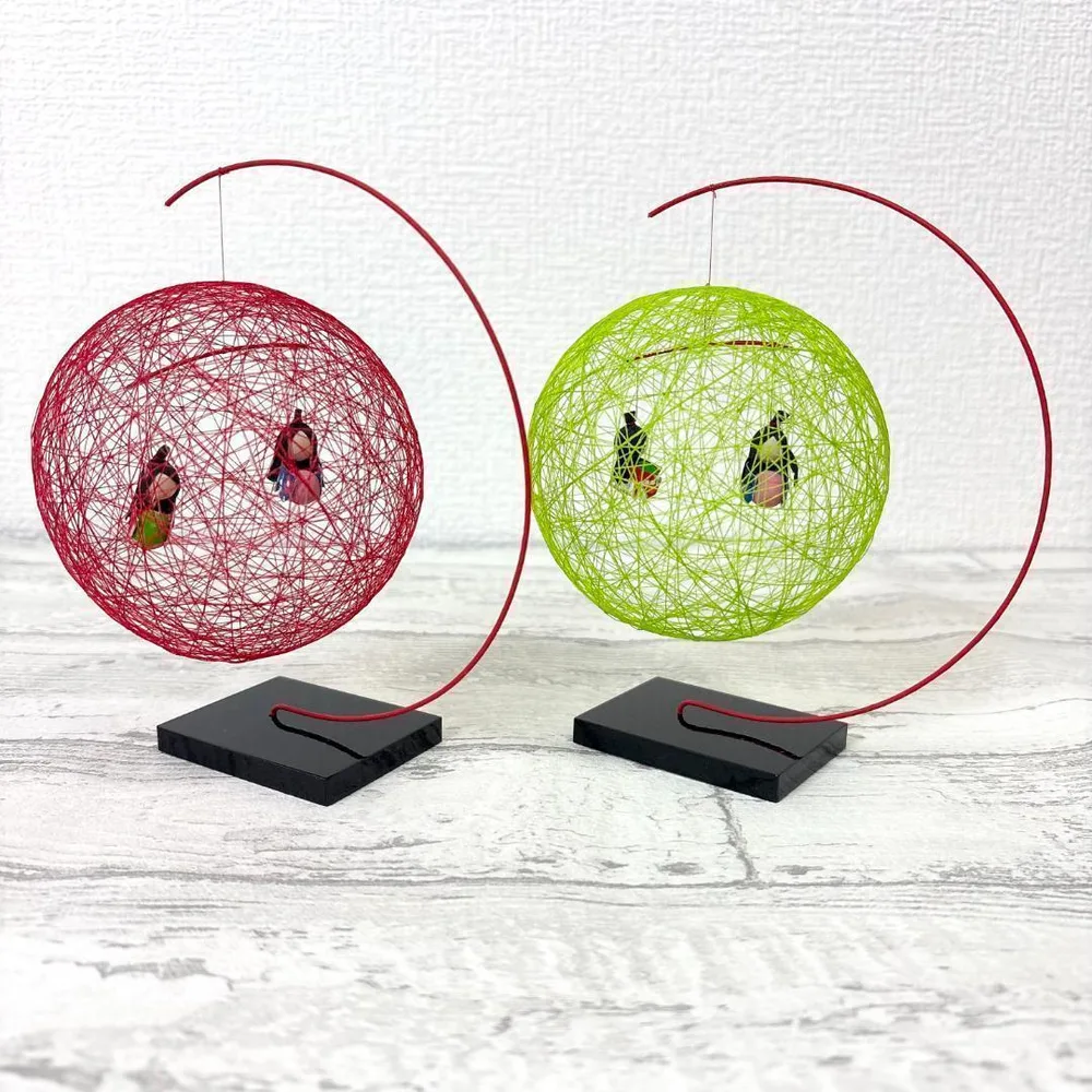 【未使用品】ゆらり ゆらゆら 絹てまり 2個セット 置物 吊スタンド
