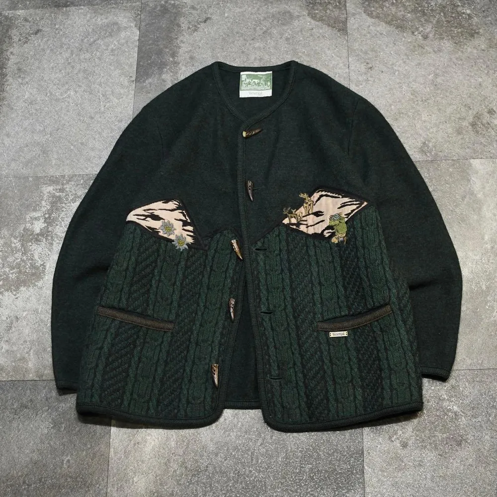 古着 チロリアン 刺繍 カーディガン ウールジャケット デザイン