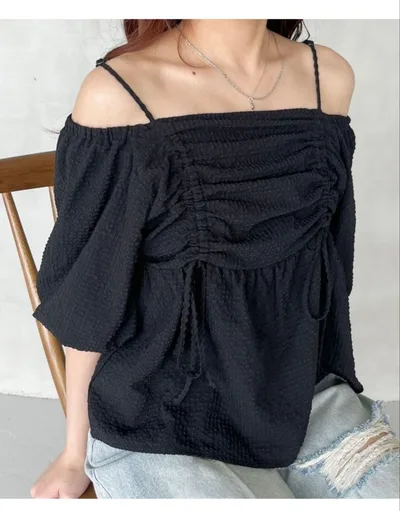 フロントギャザーオフショルブラウス Heather ヘザー ブラック【美品】