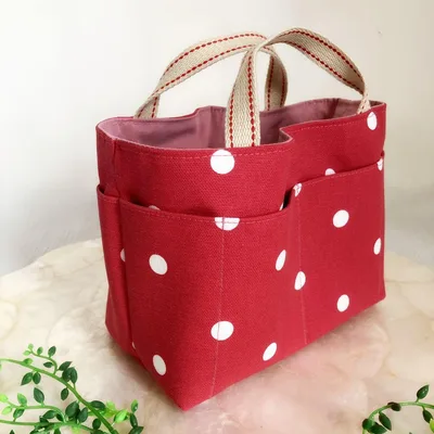 ハンドメイド メイクバッグ 輸入ファブリック ピンク 小物入れ メイクボックス