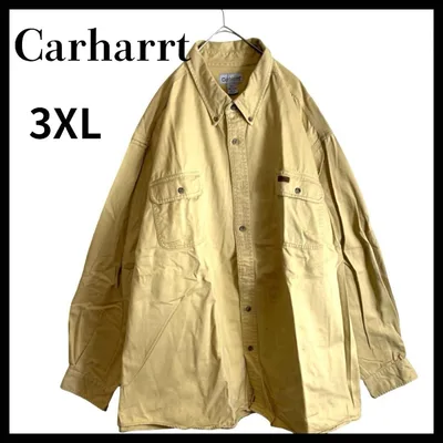 古着Carhartt カーハートイエローベージュ3XLワークシャツオーバーサイズ