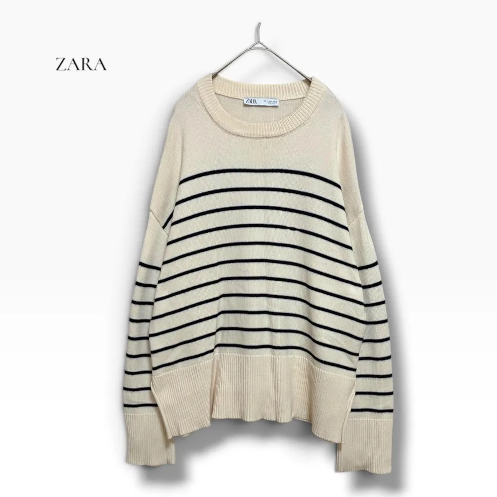 ZARA ザラ ボーダーニット S オーバーサイズ サイドスリット アイボリー