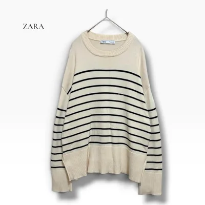 ZARA ザラ ボーダーニット S オーバーサイズ サイドスリット アイボリー