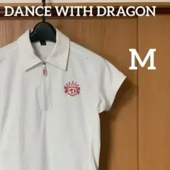 ダンスウィズドラゴン ゴルフ ポロシャツ レディース M 白 ジップアップ