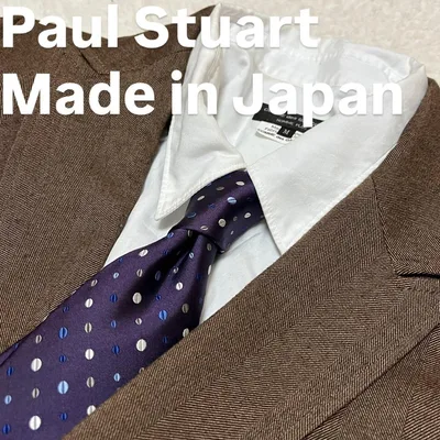 日本製Paul Stuartパープル マルチカラー ドット柄シルクネクタイ