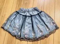 キッズ スカート 140cm ブルー チュール 刺繍