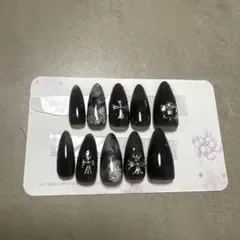 ネイルチップ マグネット ブラック シルバー マーブル クロム風