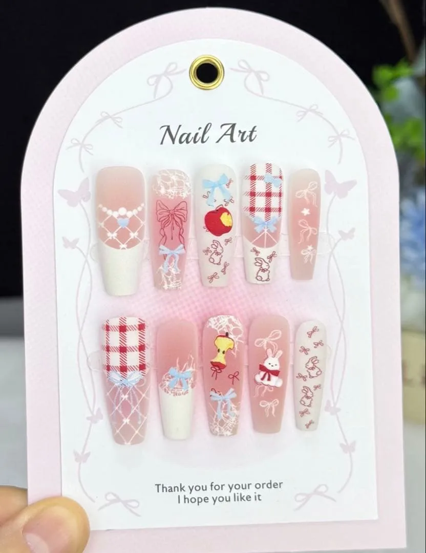 ハンドメイド ネイルチップ りんごモチーフ Apple アップル XSサイズ