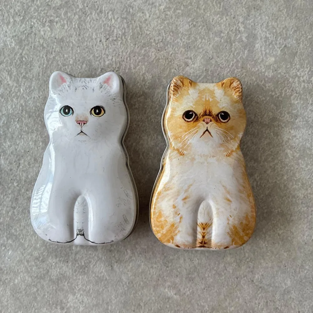 カルディ 猫型 ミニ缶 2個セット 白猫 茶白猫 小物入れ