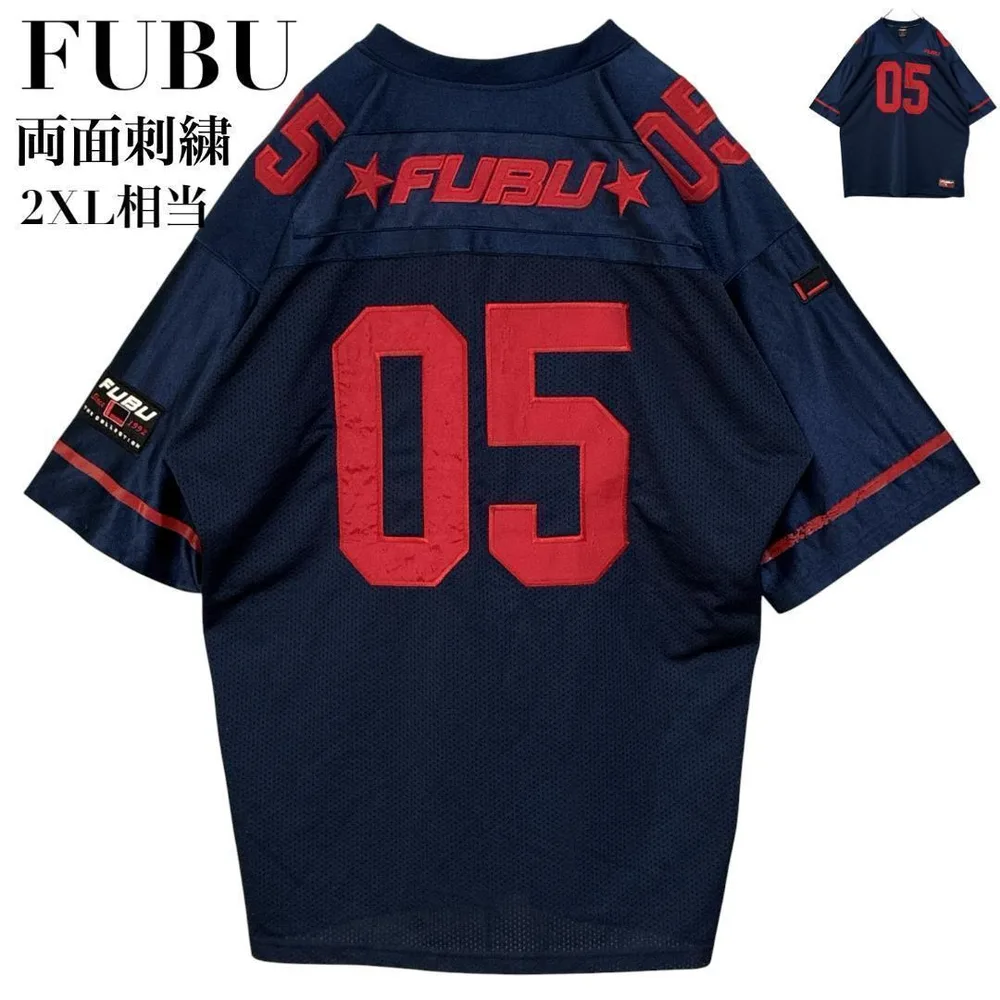 FUBU フブ 両面刺繍ロゴ ユニフォーム ゲームシャツ 2XL相当 90s 紺