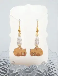 ハンドメイド タヌキ 眠りたぬき ピアス 動物 アニマル パール レジン
