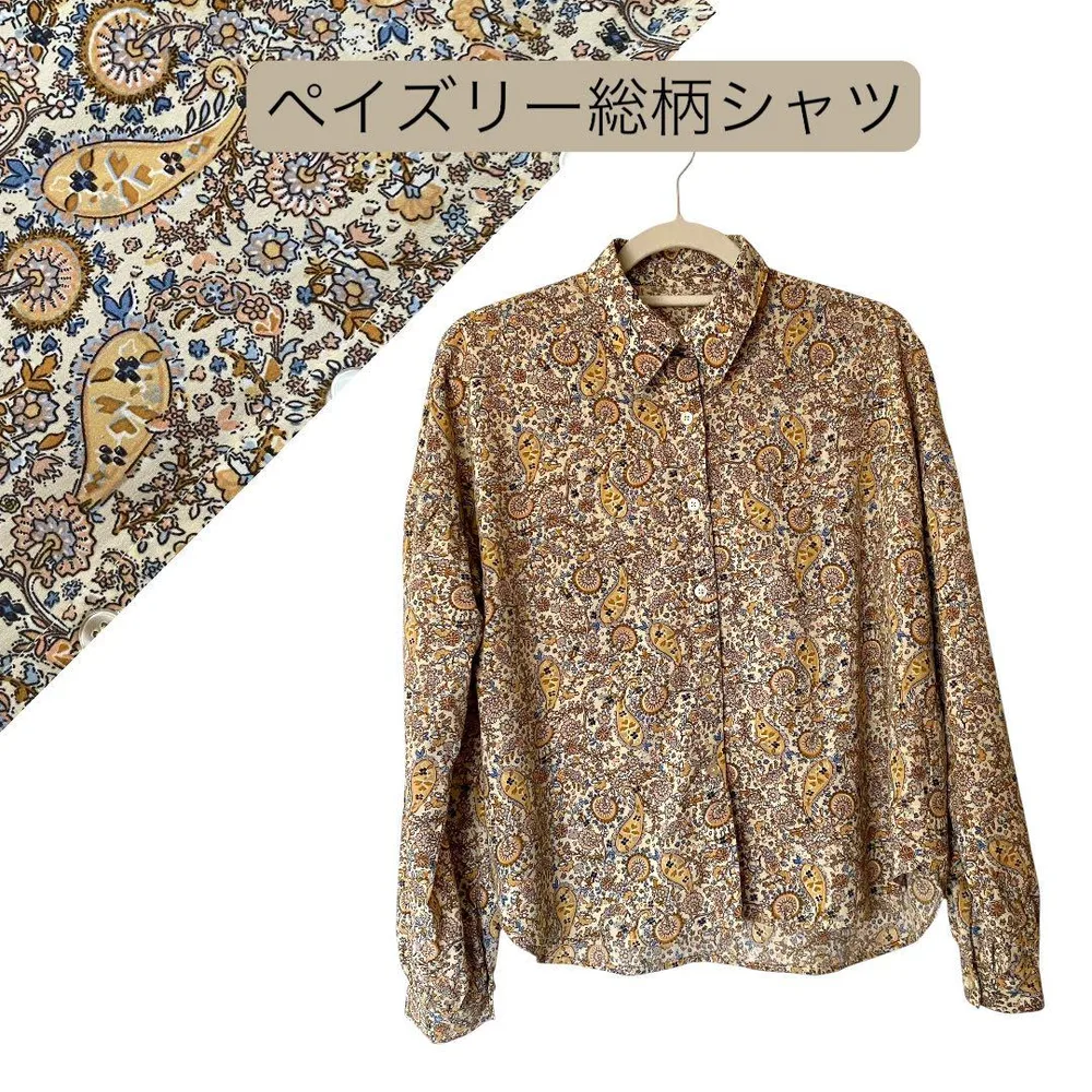 ペイズリー 総柄 シャツ 長袖ブラウス フリーサイズ レトロ古着風