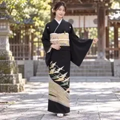 黒留袖5点セット 698 黒留袖 袋帯 帯締め 帯揚げ 末広 結婚式 未着用品