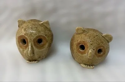 陶芸 ハンドメイド フクロウの置物 2個セット