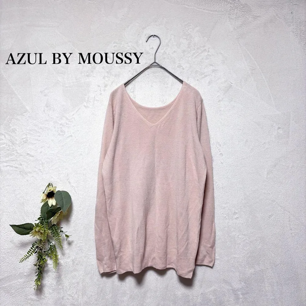 AZUL BY MOUSSY Vネック長袖ニットセーター シンプル 薄ピンク L