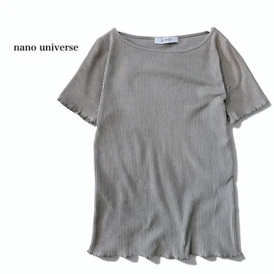 ナノユニバース♢半袖リブTシャツ メロウ コットン カーキ シンプル 無地 36
