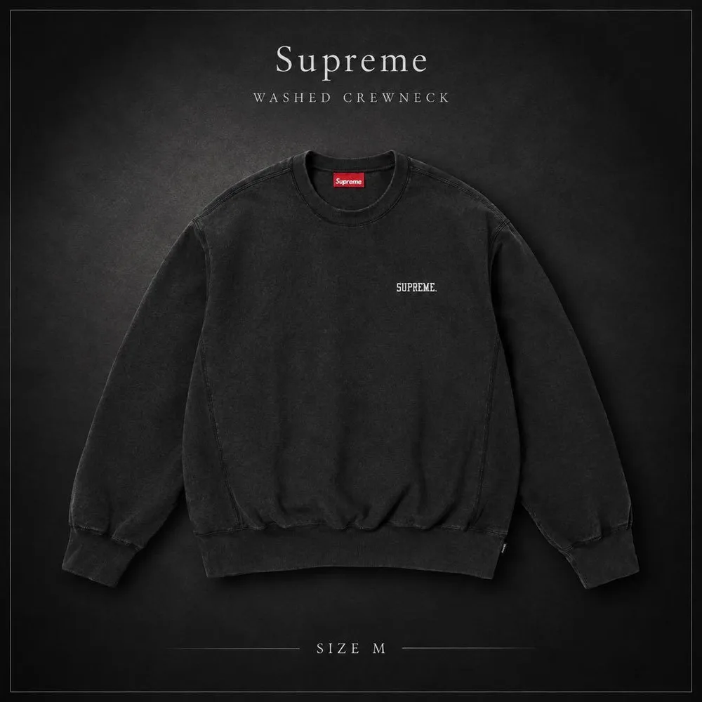 Supreme Washed Crewneck "BLACK" シュプリーム M