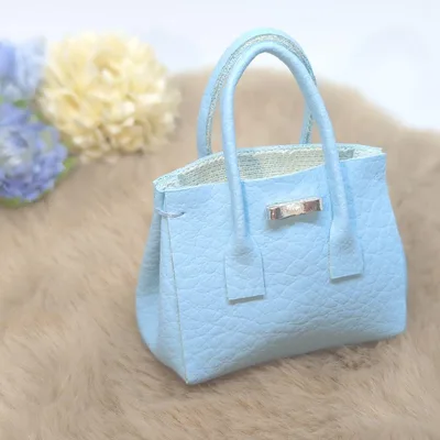 ミニチュア 靴 かばん 合皮 バッグ ドール用 ライトブルー