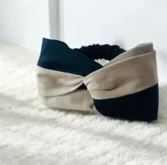秋冬☁︎クロスヘアバンド☁︎コーデュロイ☁︎グレージュ×ブラック