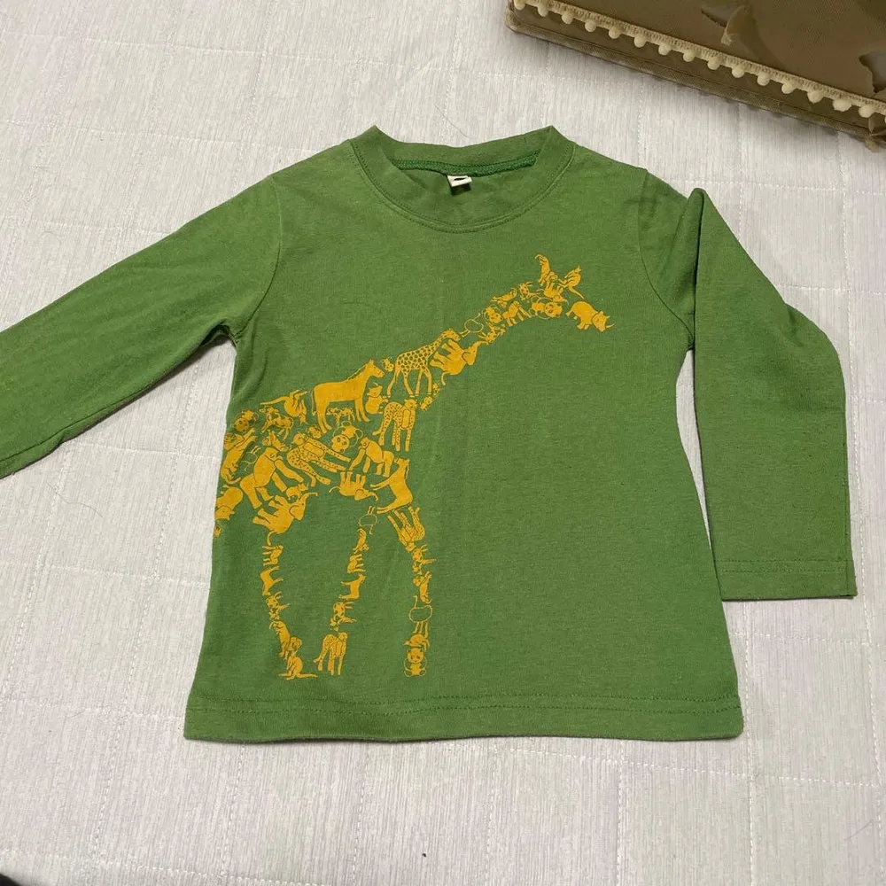 キッズ 長袖カットソー グリーン 動物柄