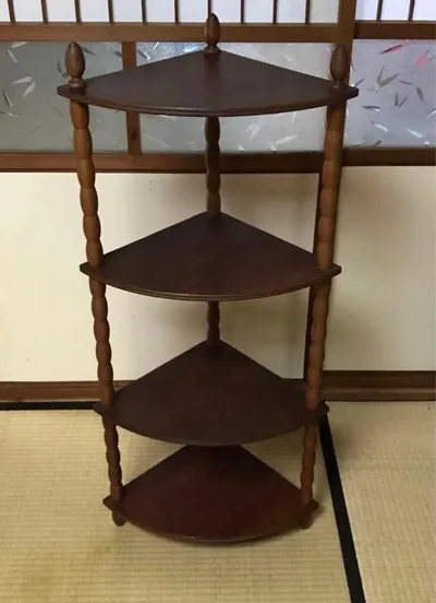 昭和レトロ 木製 4段 三角 コーナーラック 飾り棚