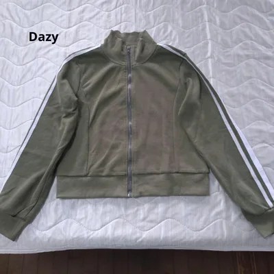 dazy ジャージ サイドライン ジップアップ スウェット カーキ L
