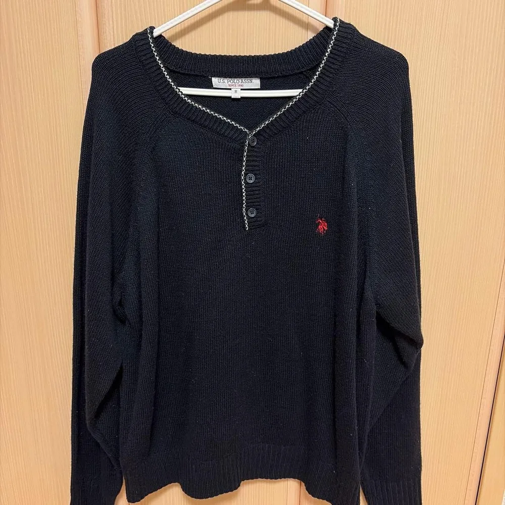 U.S. POLO ASSN. ヘンリーネックニット ブラック M