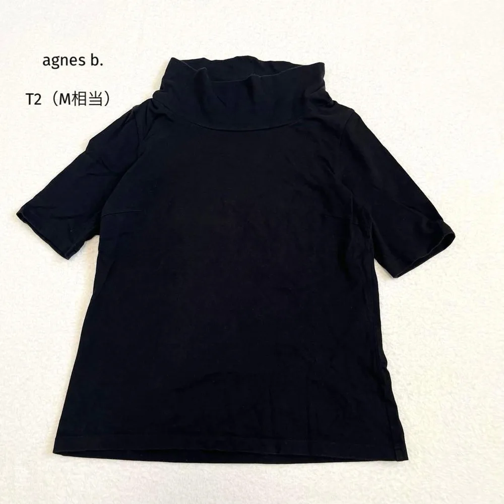 アニエスベー agnes b. 半袖ハイネック Tシャツ 黒 T2 M相当