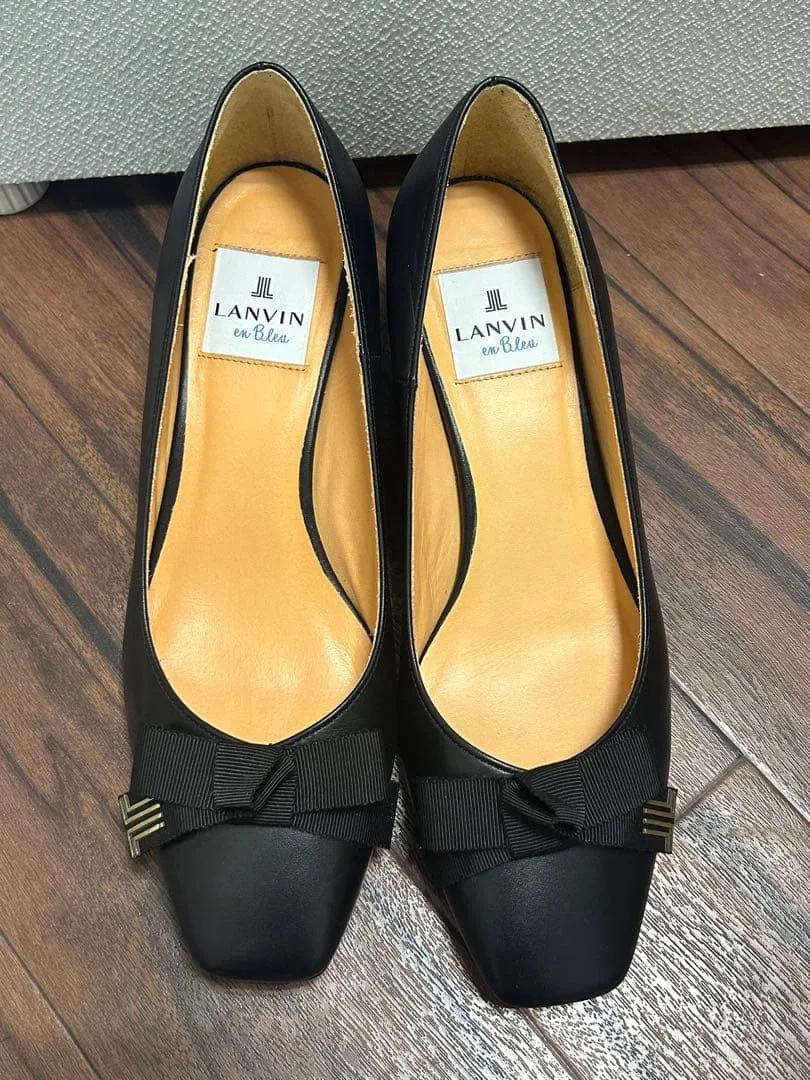 LANVIN en Bleu パンプス ブラック リボン レザー 24㎝