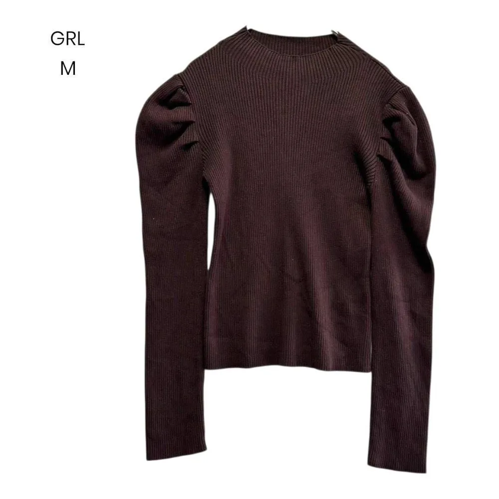 【GRL】グレイル リブニット タックスリーブ 長袖 ブラウン M 秋冬1092