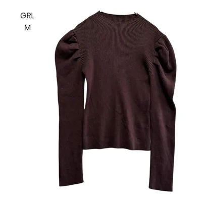 【GRL】グレイル リブニット タックスリーブ 長袖 ブラウン M 秋冬1092
