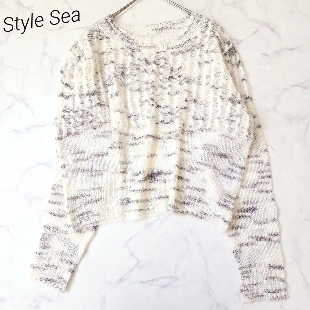 Style Sea Knit Openwork M เสื้อสวมหัว สีขาว เทา แขนยาว