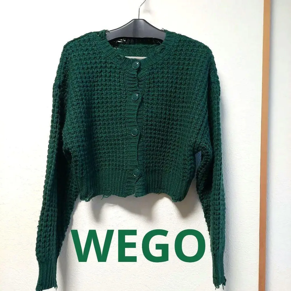WEGO クロップド丈ダメージ加工ニットカーディガン