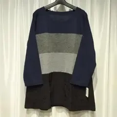4L 新品 タグ付き 前裾レース 9分袖前後 チュニック ネイビーC
