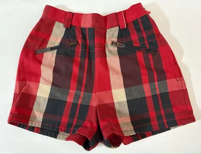 ラルフローレン タータンチェック ショートパンツ 赤 レディース 綿