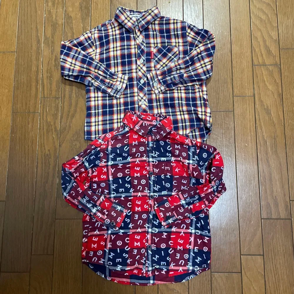 【110】キッズ ネルシャツ 2枚セット チェック ムージョンジョン ディズニー