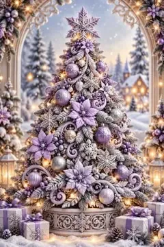 パープル&シルバー クリスマスツリー アートポスター