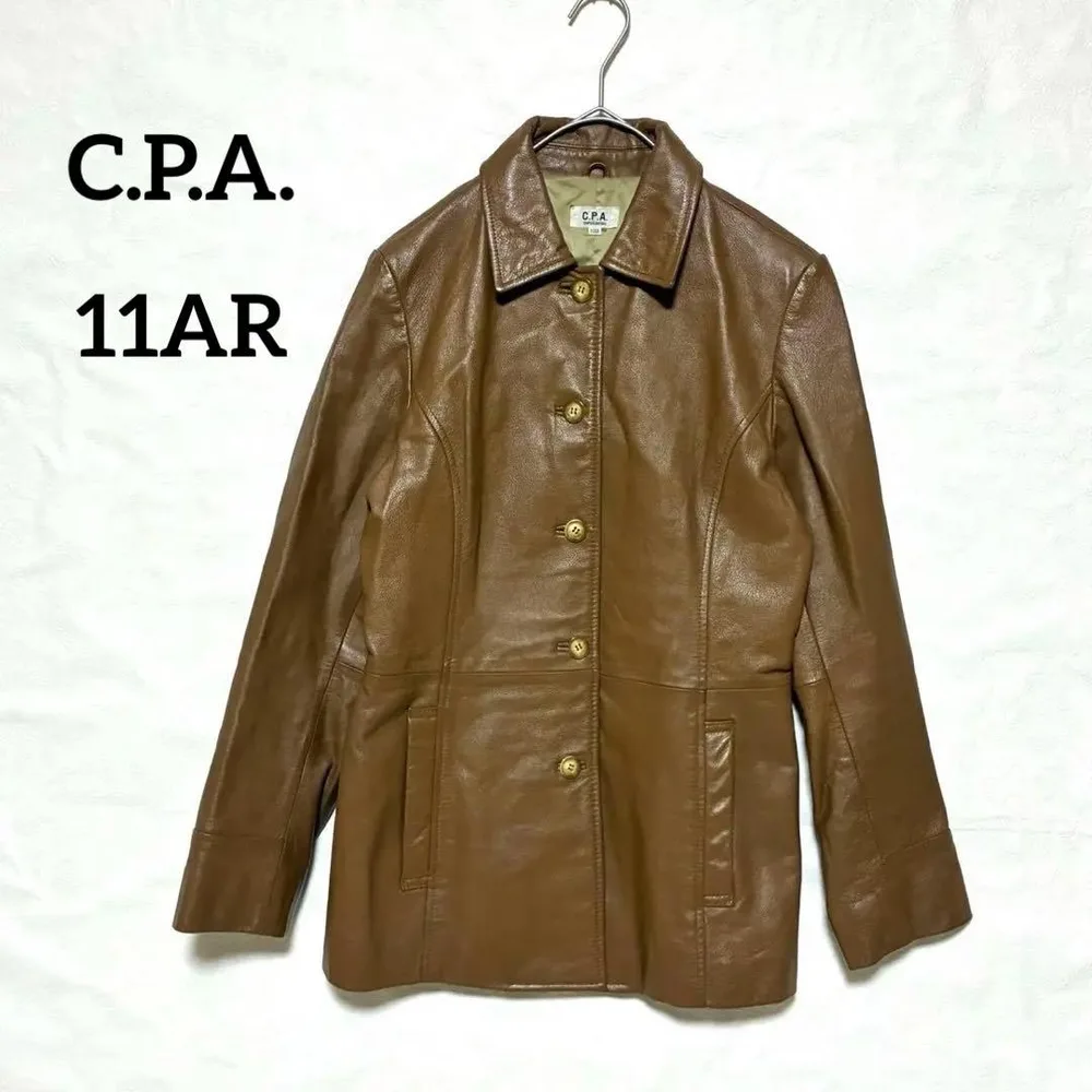 C.P.A. リアルレザージャケット 本革 牛革 ブラウン L ハーフコート
