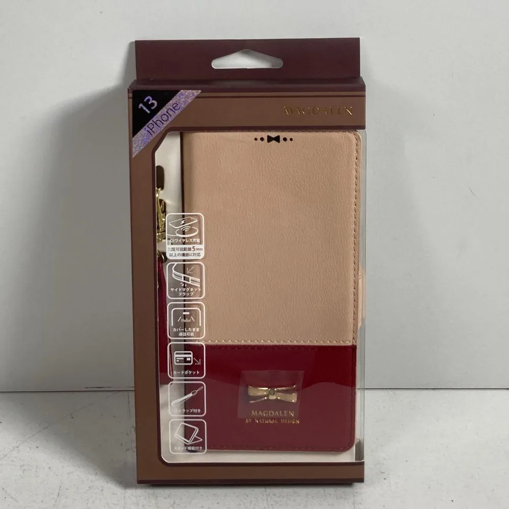 iPhone 13 14 15スマホケース 手帳型 新品 リボン赤シンプル 53