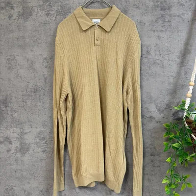 ZARA ニットポロシャツ 長袖 ベージュ L メンズ