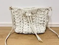 ハンドメイド かぎ針編み ホワイトコットンポシェット♩