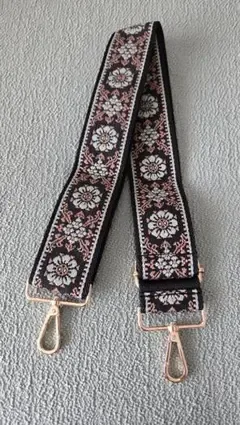 【最終値下げ】バッグ用ショルダーストラップ 花柄刺繍 ゴールド金具
