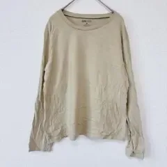 オンファイア カットソー クルーネック 長袖 M ベージュ 綿100 デイリー