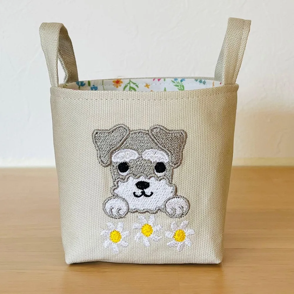シュナウザー ハンドメイド 刺繍 布バスケット 小物入れ