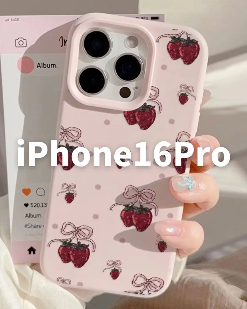新品 iPhone16Pro用ケース ピンク いちご 水玉 スマホケース