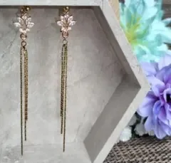 ピアス イヤリング変更可 ハンドメイド ゴールド ジルコニア タッセル ロング