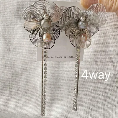 #379 メタルフラワー 淡水パール スワロパール 4wayピアス