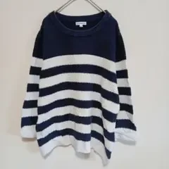 クロフトアンドバロー ニット クルーネック 長袖 ボーダー XL 紺 綿