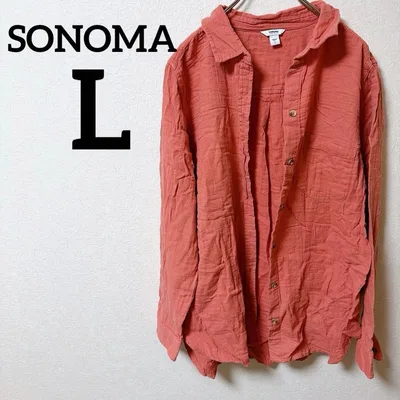 SONOMA 【L】オレンジ ピンク 長袖シャツ カジュアル 羽織り シャツ
